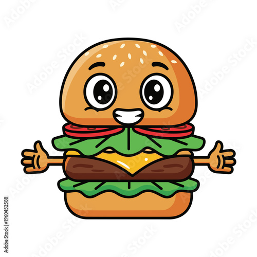 Cartoon Hamburger Character With Smile.