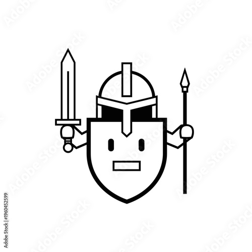 Cartoon knight with shield and sword.