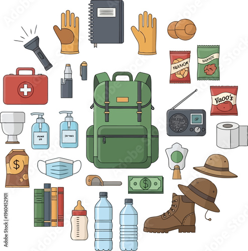 emergency survival kit essentials backpack with food water medical supplies and gear for disaster preparedness