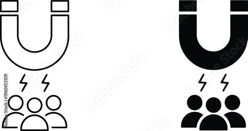 Customer attraction magnet icon set, lead generation vector, marketing strategy symbols