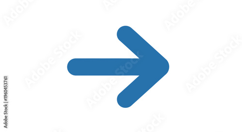 A clean and bold blue right arrow icon with rounded edges is prominently displayed on a pure white background, signifying direction or progression.