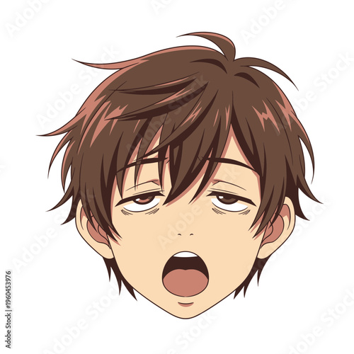 Anime character with tired expression and open mouth.