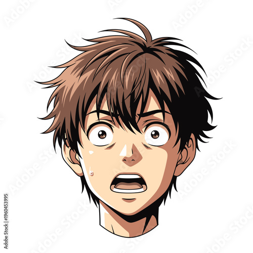 Anime character with wide eyes and open mouth expressing shock.