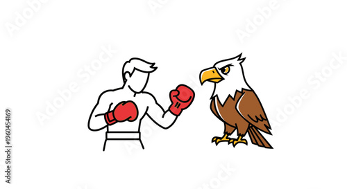 Conceptual illustration of a pugilist with red gloves confronting a majestic bald eagle