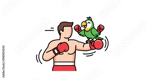 Dynamic cartoon boxer and his feathered sparring partner ready for a friendly match