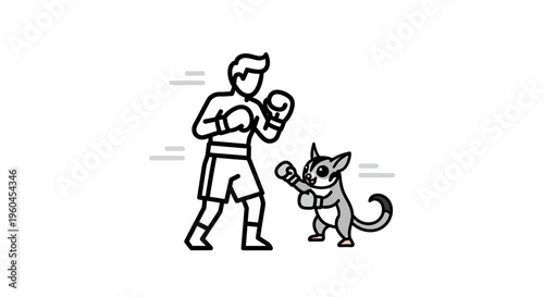 An unusual boxing match between a human athlete and a tiny sugar glider, demonstrating playful