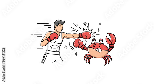 Dynamic cartoon illustration of a determined boxer skillfully delivering a powerful punch to an