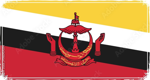 Grunge Style Flag of Brunei Darussalam Vector Illustration Isolated on White Background for National Pride