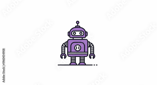 Charming friendly purple automaton character standing upright an artificial intelligence mascot