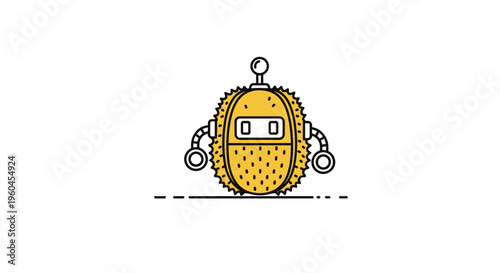 Charming cartoon robot character with a durian fruit body and simple mechanical features