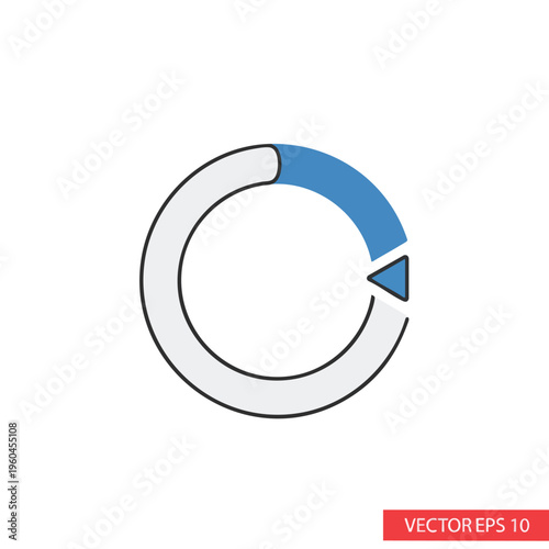 A partial circular arrow icon with a blue segment and a small triangle pointer