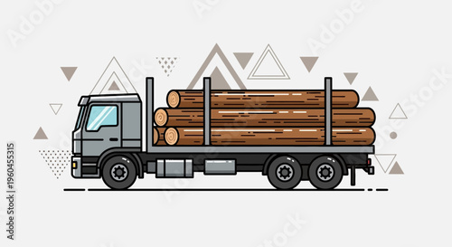 Timber Transport Truck Delivering Logs On The Road