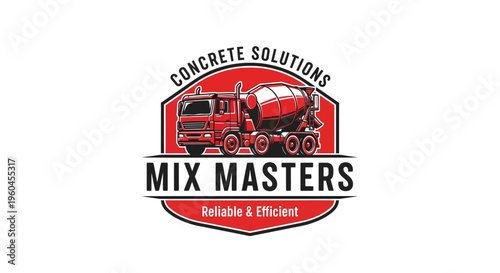 Mix Masters Concrete Solutions Logo with Red Cement Mixer Truck.
