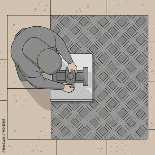 Top Down View Of Person Polishing Marble Floor With Machine Industrial Cleaning