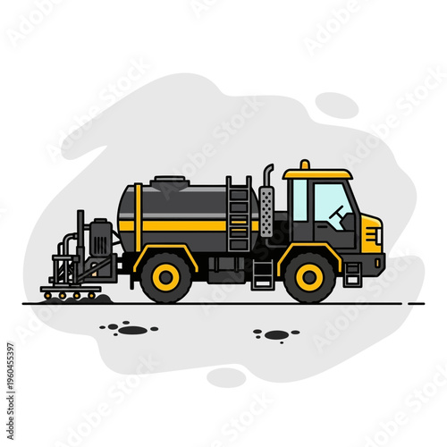 Specialized Asphalt Sprayer Truck Working on Road Construction Project
