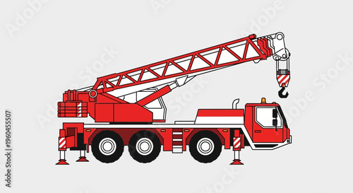 Red Mobile Crane Vehicle Illustration Construction Site Equipment