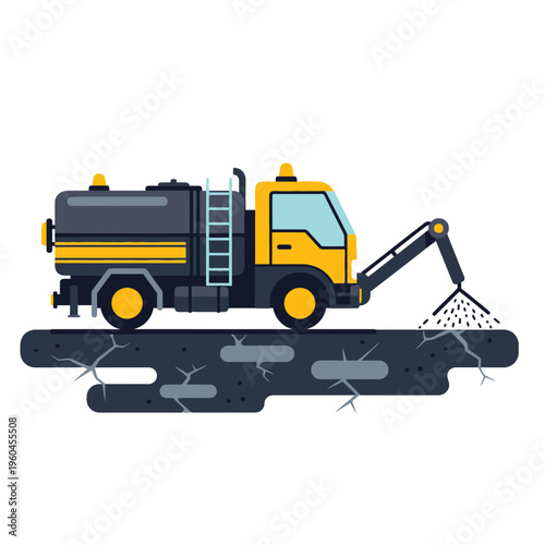 Specialized Industrial Vehicle Performing Road Repair Work