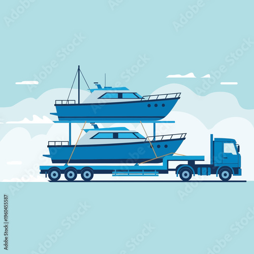 Seagoing Vessels Transported Securely On Flatbed Truck Across Inland Routes