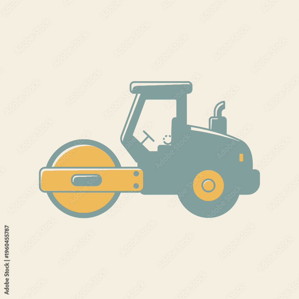 Naklejka premium Simplified Steamroller Illustration For Construction Projects And Road Building Concepts