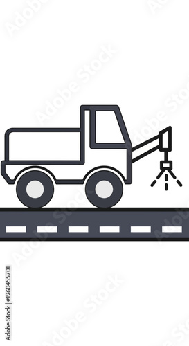 Specialized Road Maintenance Vehicle Applying Line Marking Material Safely