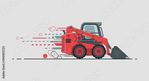 Red Skid Steer Loader Machine Moving Quickly Motion Graphics With Geometric Elements