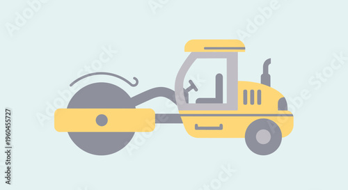 Simple Illustration Of Yellow Road Roller Machine For Construction Projects And Road Work