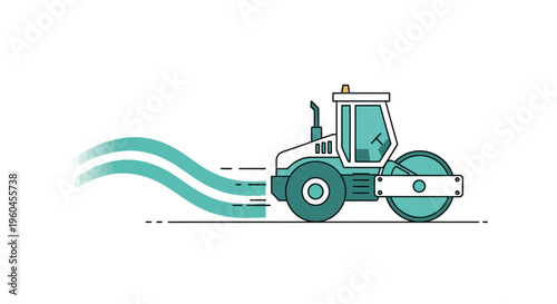 Turquoise Road Roller Compacting Surface With Flowing Lines
