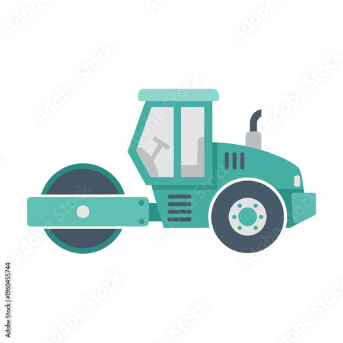 Turquoise Roller Compactor Vehicle Flat Design Illustration