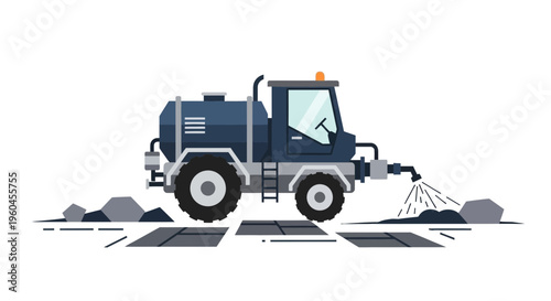 Specialized Road Maintenance Vehicle Sprays Liquid for Asphalt Work