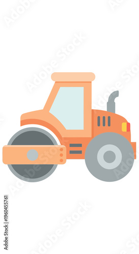 Simple Orange Steamroller Flat Design Illustration For Construction And Road Work