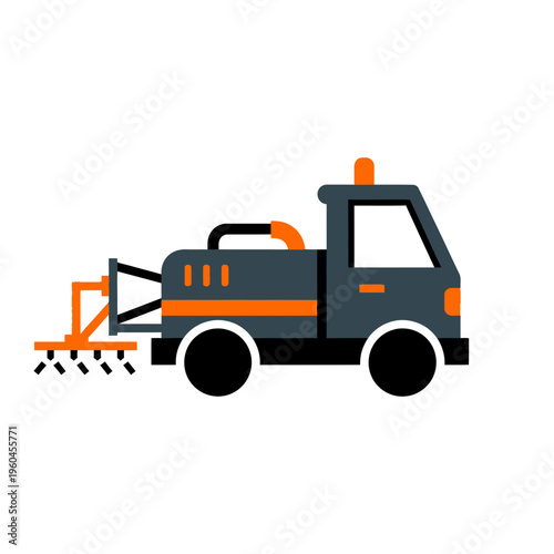 Specialized Road Maintenance Vehicle Performing Cleaning Operations