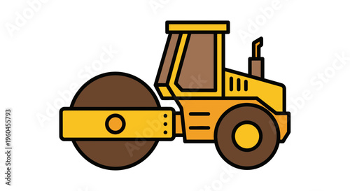 Simple Yellow Road Roller Icon For Construction And Engineering Projects