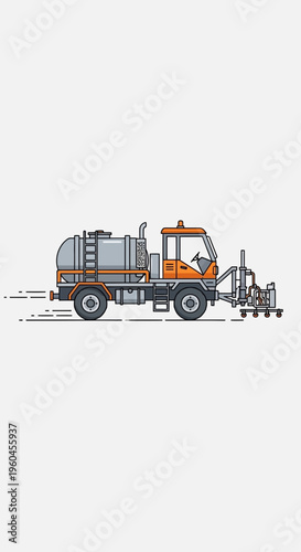 Specialized Street Sweeping Truck Performing Road Maintenance Operations