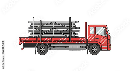 Red Truck Transporting Metal Scaffolding Equipment For Construction Industry