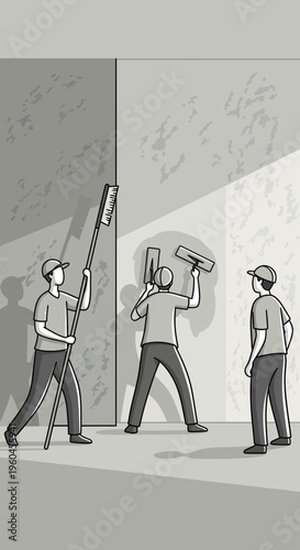 Skilled Artisans Expertly Applying Textures to Interior Walls During Construction