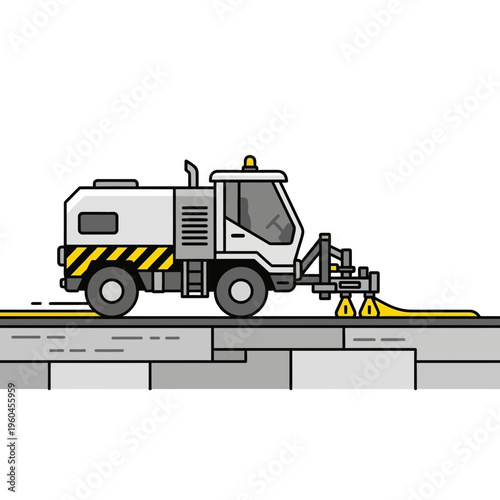 Specialized Street Sweeper Machine Operating on Paved Roadway