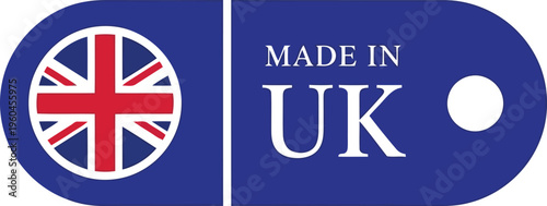Made in UK Label Design with British Flag Symbol for Product Packaging and Marketing Branding