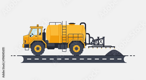 Road Construction Asphalt Sprayer Machine Vehicle Driving On Road