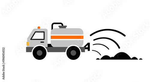 Specialized Truck Distributing Liquid Material Onto Land Surface