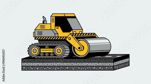 Road Compactor Working On Asphalt Layer Graphic Illustration