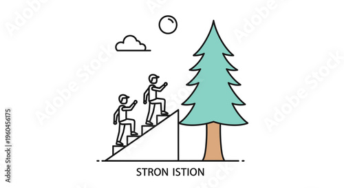 Ascending figures symbolize growth and journey amidst a vibrant natural landscape under a clear sky