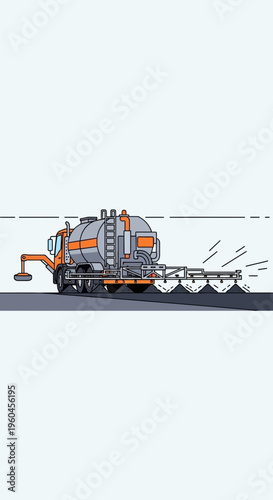 Specialized Truck Spreading Material Along Road Surface Detail