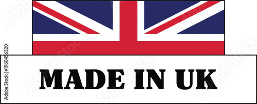Made in UK Label Design with British Flag Symbol for Product Packaging and Branding Identification