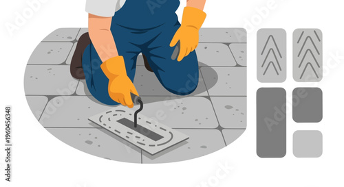 Skilled Hands Laying Pavement Tiles With Precision Tools And Materials