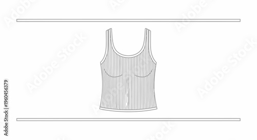 Minimalist ribbed tank top fashion technical drawing outline illustration for apparel design