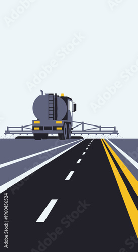 Road Maintenance Sprayer Truck Performing Asphalt Surface Treatment