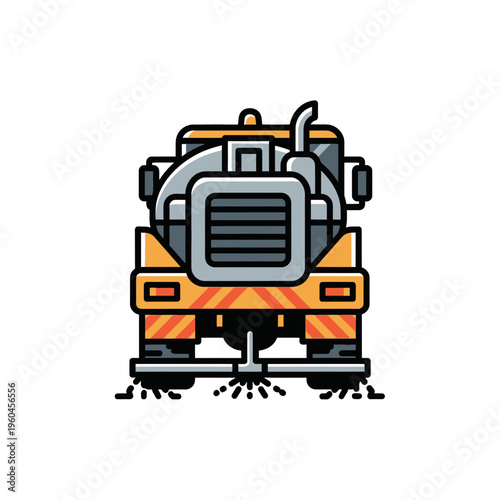 Street Sweeper Truck Industrial Cleaning Vehicle Machine Cartoon Icon