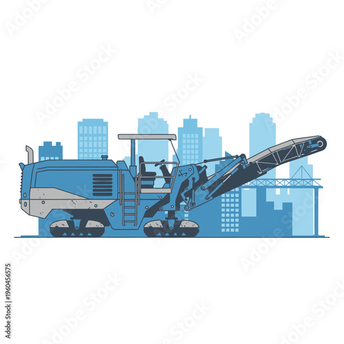 Urban Road Repair Machine In Action Industrial Construction Equipment Illustration
