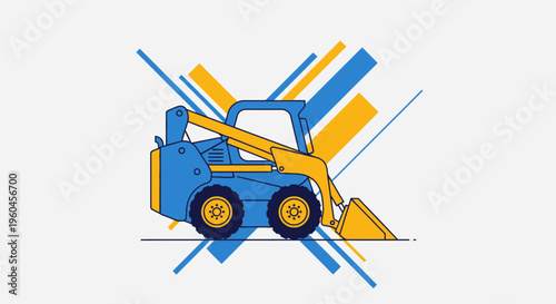 Stylized Blue And Yellow Skid Steer Loader Machine Graphic
