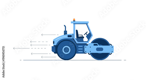 Stylized Blue Steamroller Machine Depicting Motion and Roadwork Efficiency